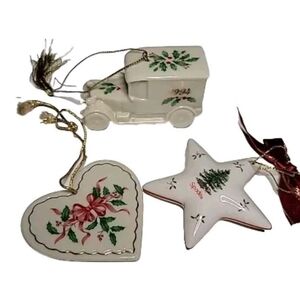 Lot of 3 Christmas Ornaments Porcelain Vintage Spode Lennox Heart Star Truck